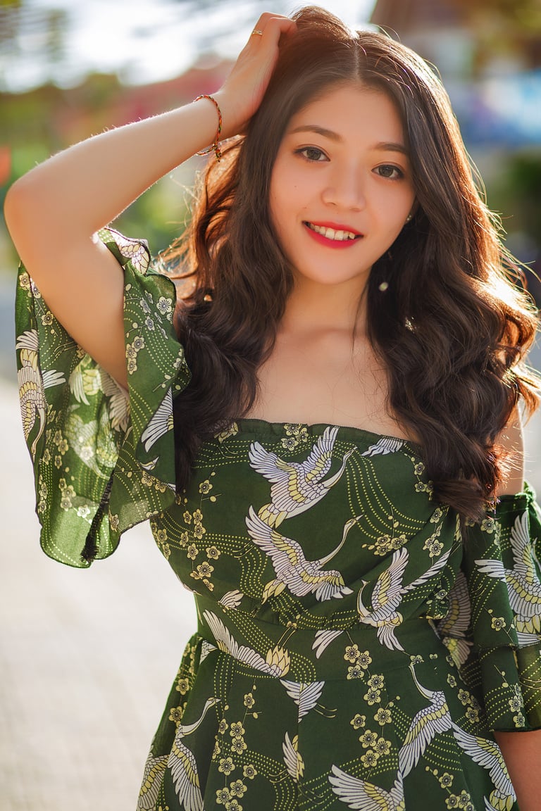 Woman in a Green Summer Dress